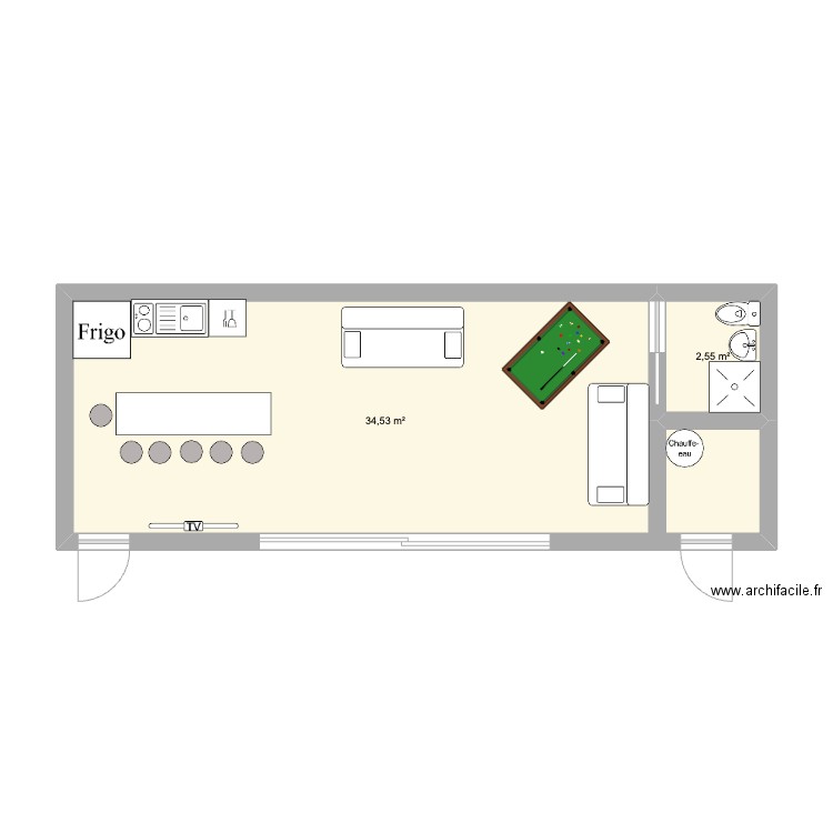 POOL HOUSE V3. Plan de 2 pièces et 37 m2