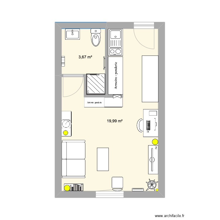 B102. Plan de 2 pièces et 24 m2