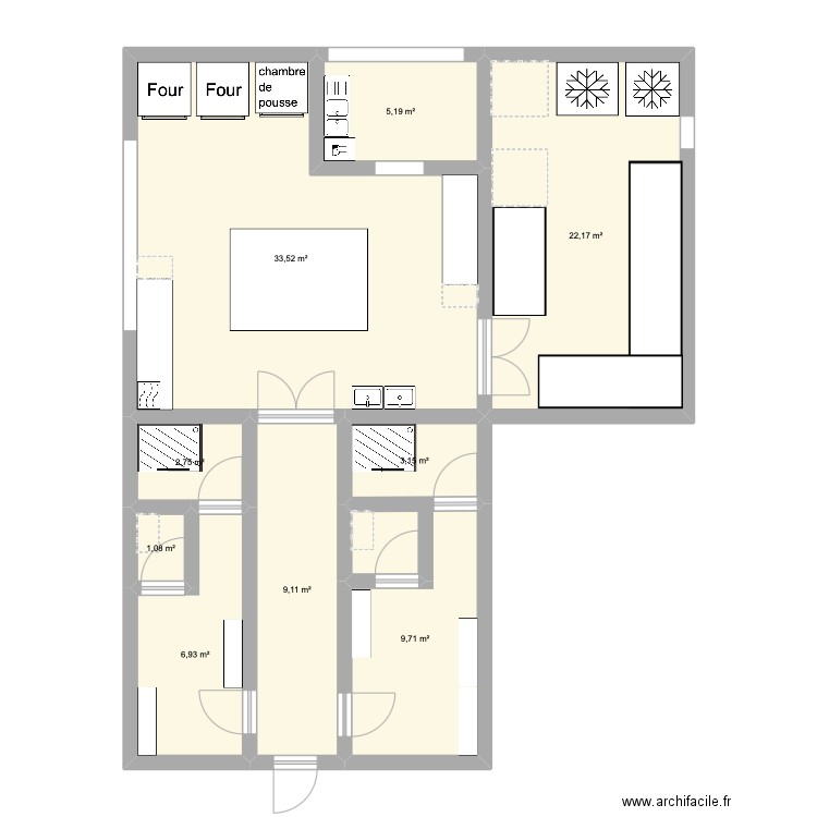 labo patisserie . Plan de 9 pièces et 94 m2