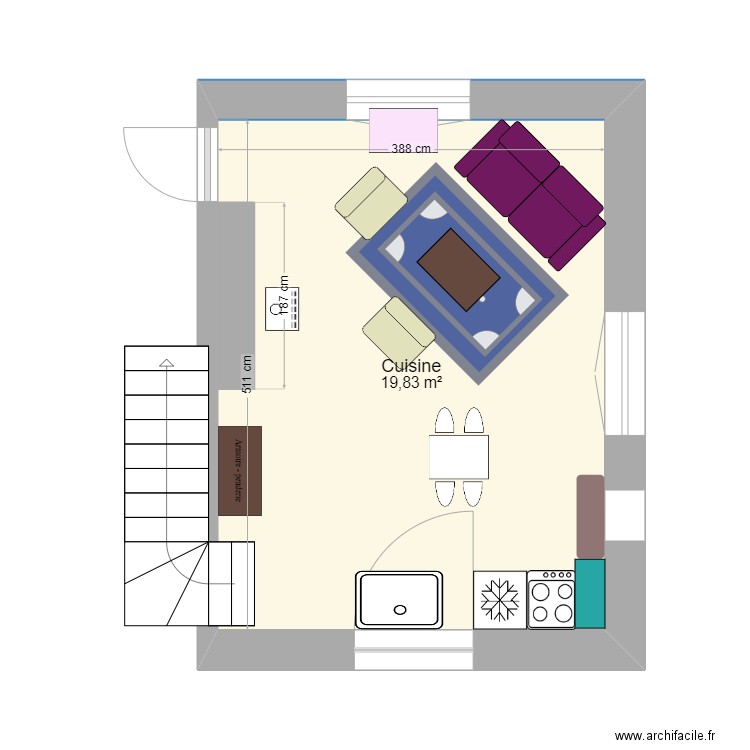 BIU. Plan de 1 pièce et 20 m2