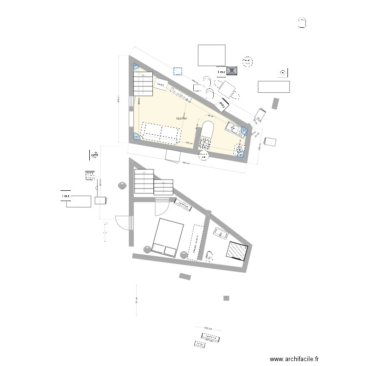 boucherie rdc ben. Plan de 1 pièce et 19 m2