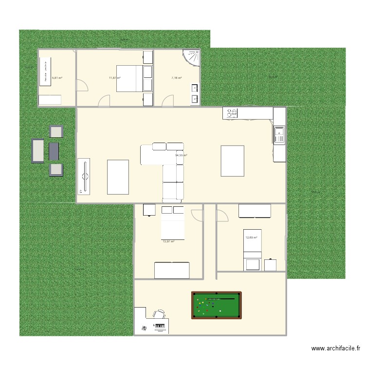 appartement. Plan de 7 pièces et 133 m2