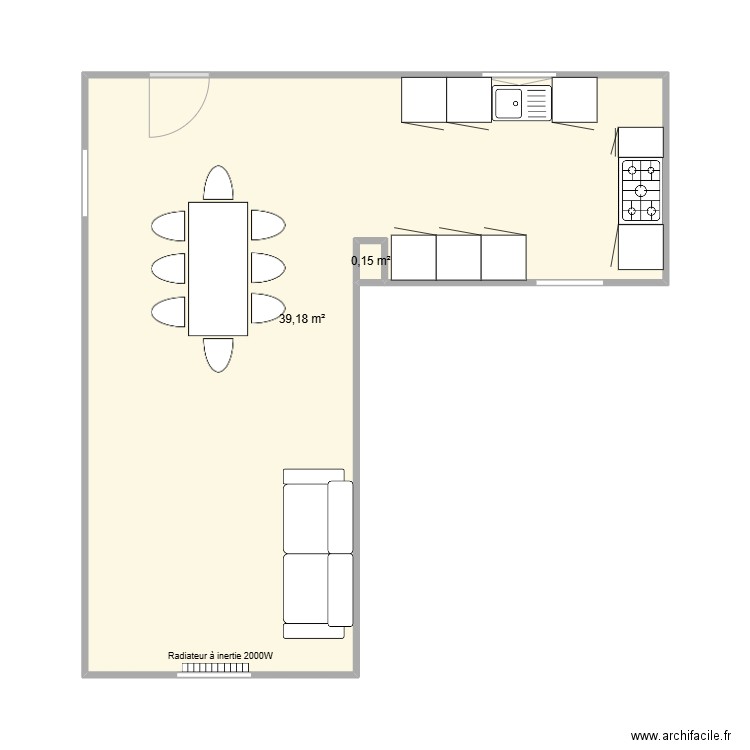 appart séjour. Plan de 2 pièces et 39 m2