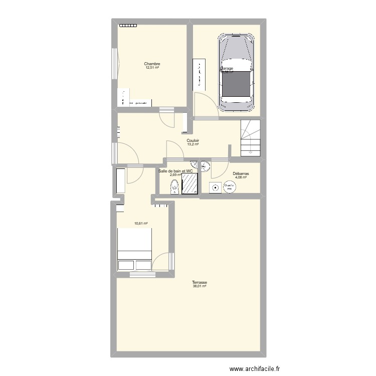 Rez d ejardin. Plan de 7 pièces et 95 m2