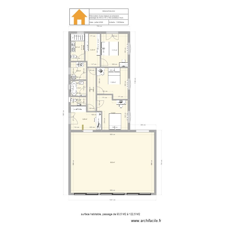 plan avec respect surface. Plan de 11 pièces et 135 m2