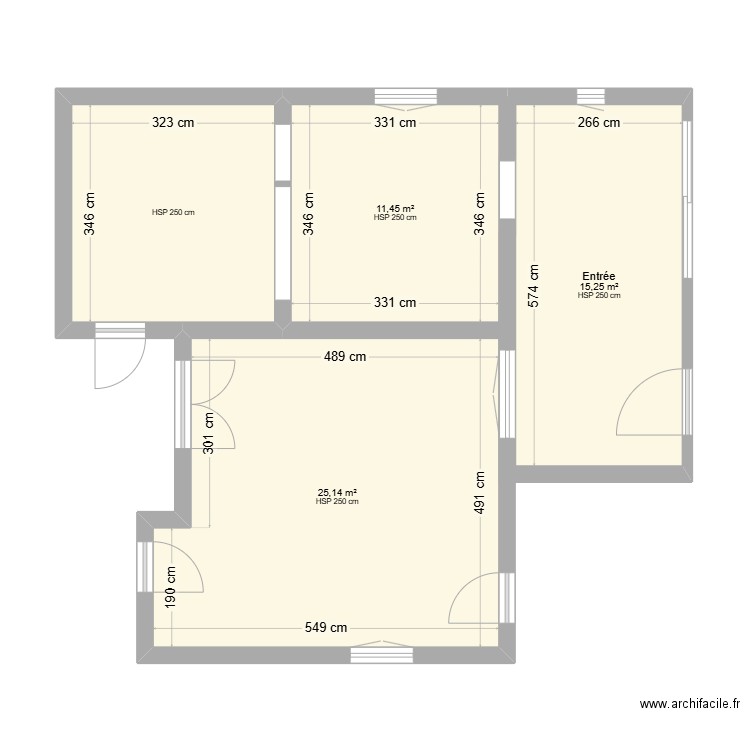 Rdc. Plan de 4 pièces et 63 m2