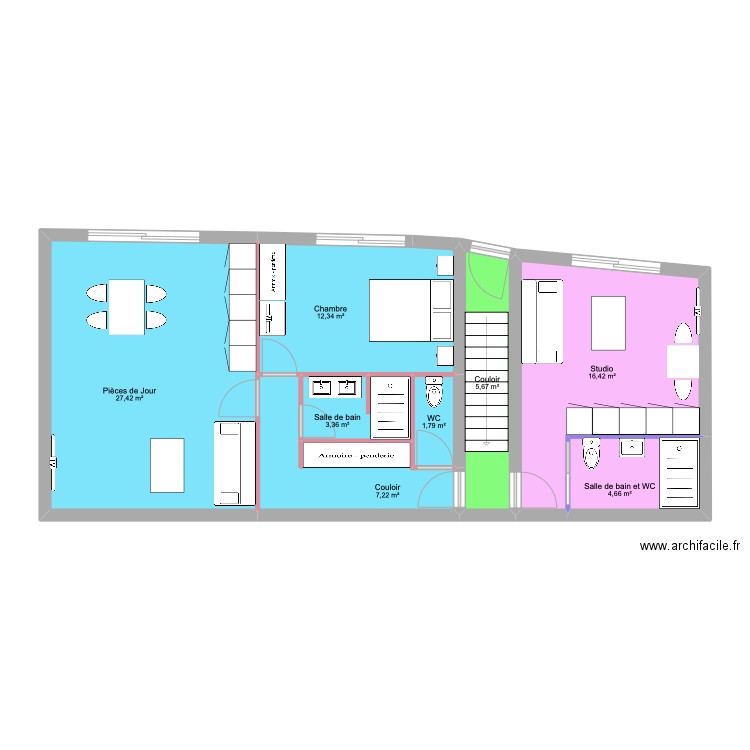 POINCAROND Garage R+1. Plan de 8 pièces et 79 m2