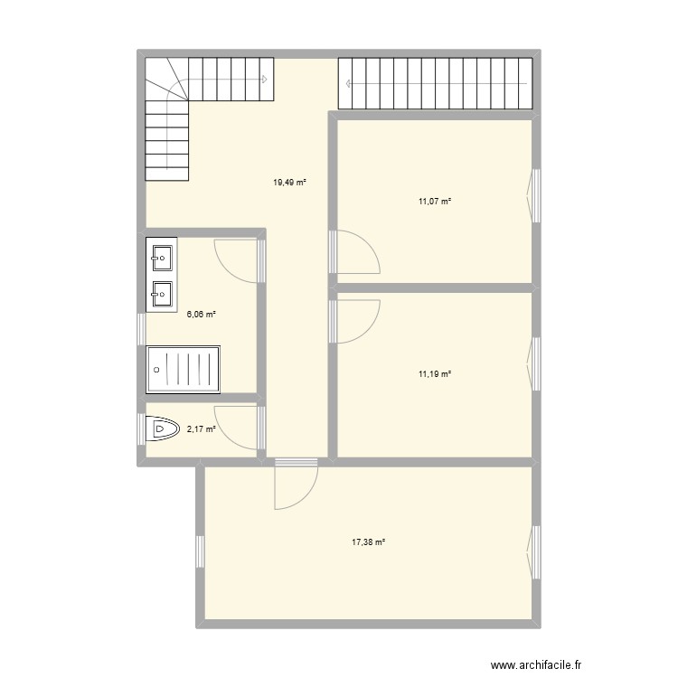 ETAGE. Plan de 6 pièces et 67 m2