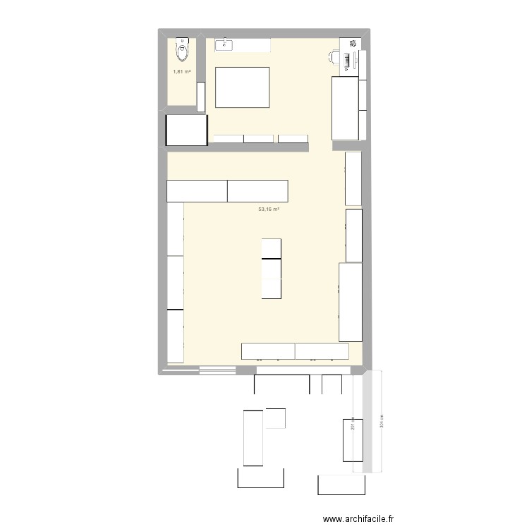 OYA FLEUR . Plan de 2 pièces et 55 m2