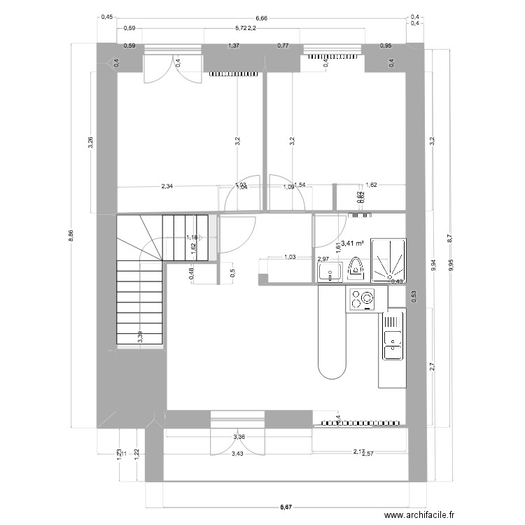 Fontaine 1er. Plan de 4 pièces et 10 m2