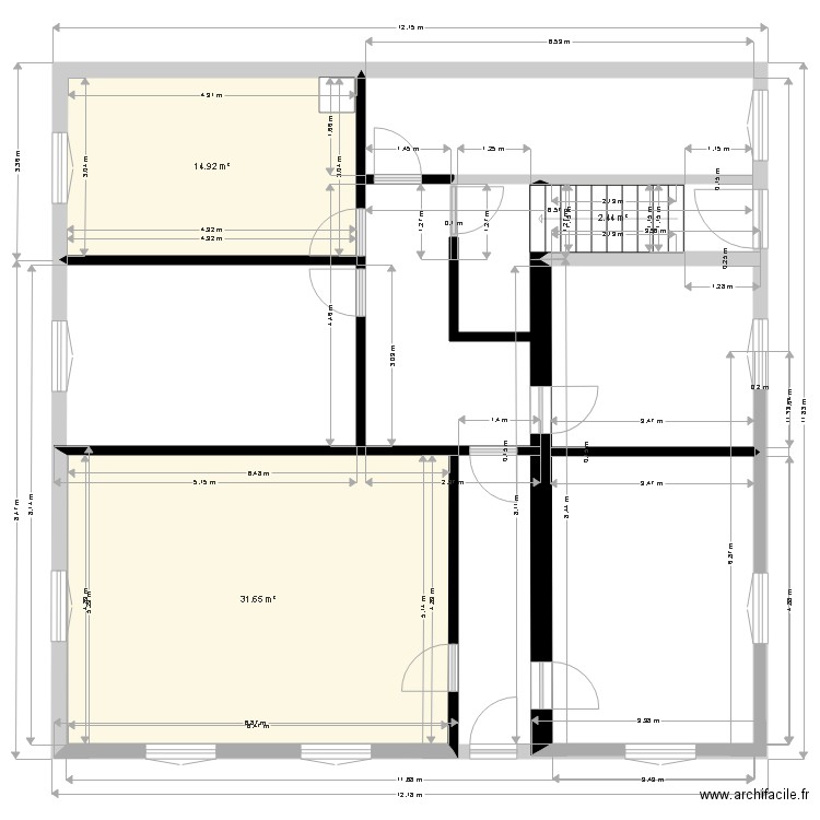 rdc projet 1. Plan de 3 pièces et 49 m2