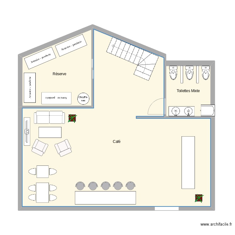 local commerciall. Plan de 3 pièces et 72 m2