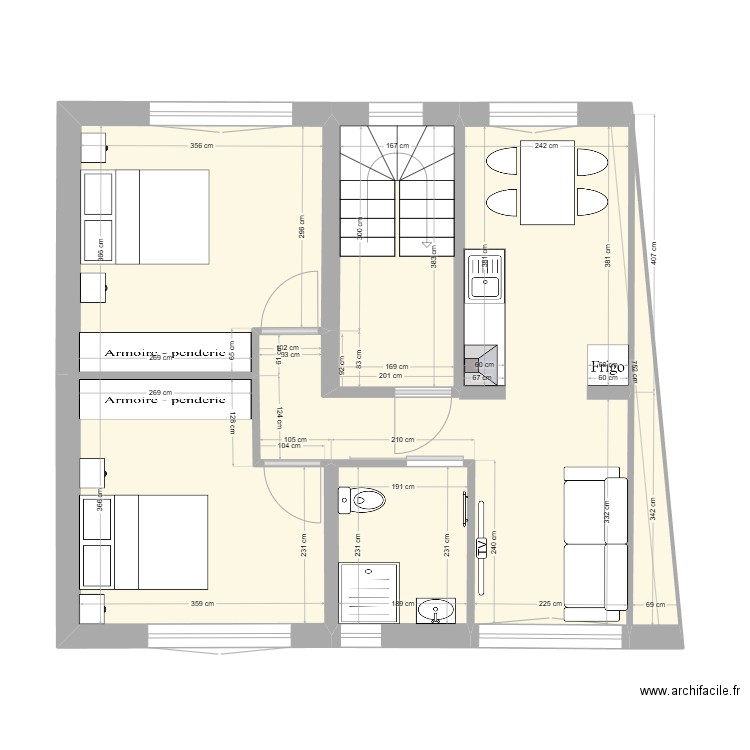 1452. Plan de 5 pièces et 58 m2