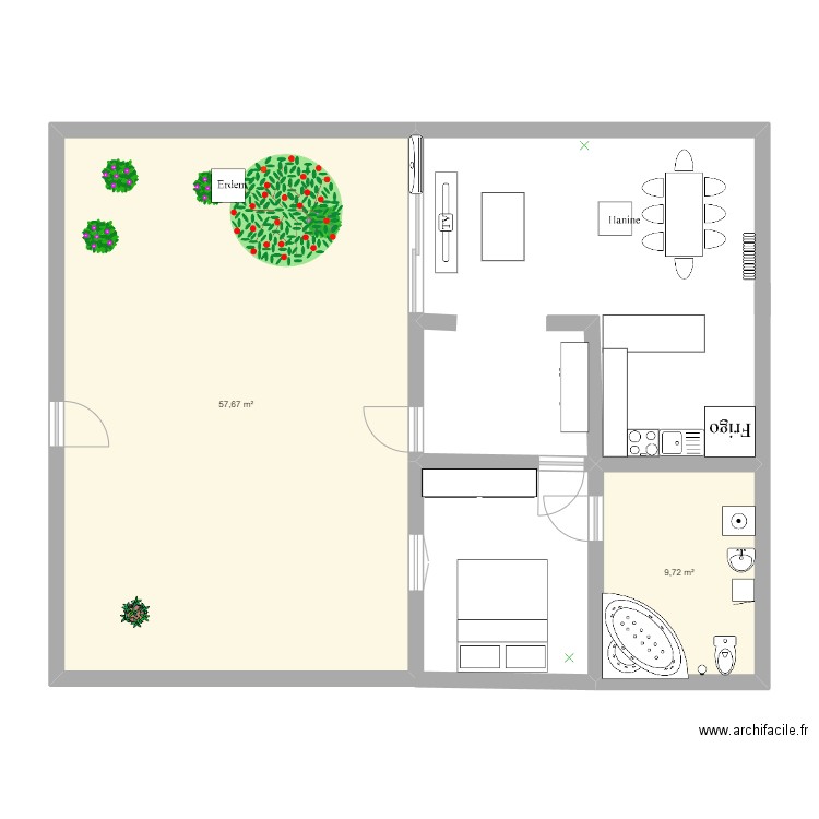 Maison de Hanine et l'autre . Plan de 2 pièces et 67 m2