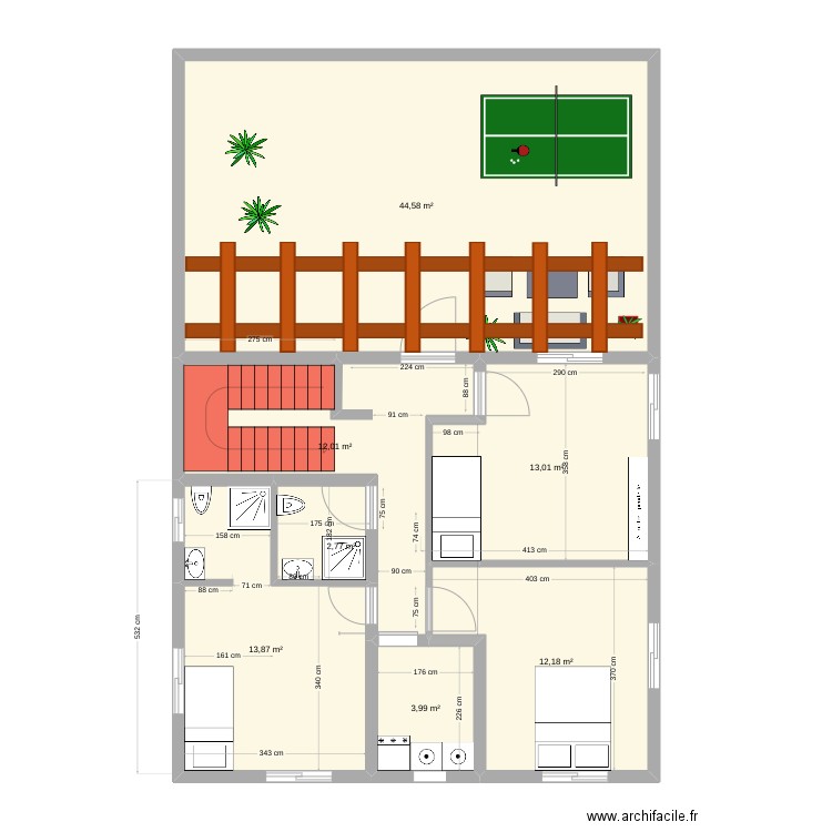 maison haut  electriite plomberie. Plan de 7 pièces et 102 m2