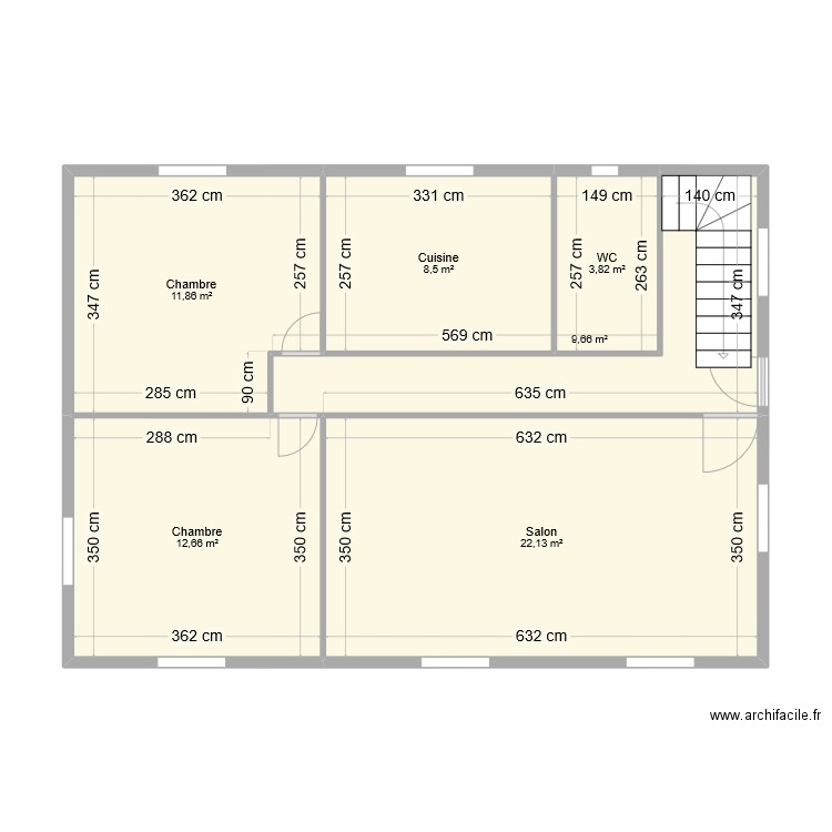 BLD. Plan de 6 pièces et 69 m2