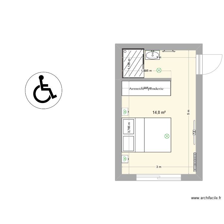 archifacile. Plan de 1 pièce et 15 m2