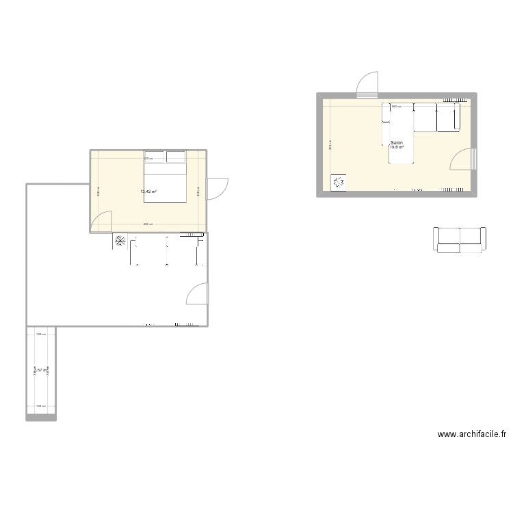 Saruv2. Plan de 3 pièces et 37 m2