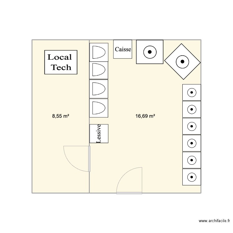 LAVERIE 9E. Plan de 2 pièces et 25 m2