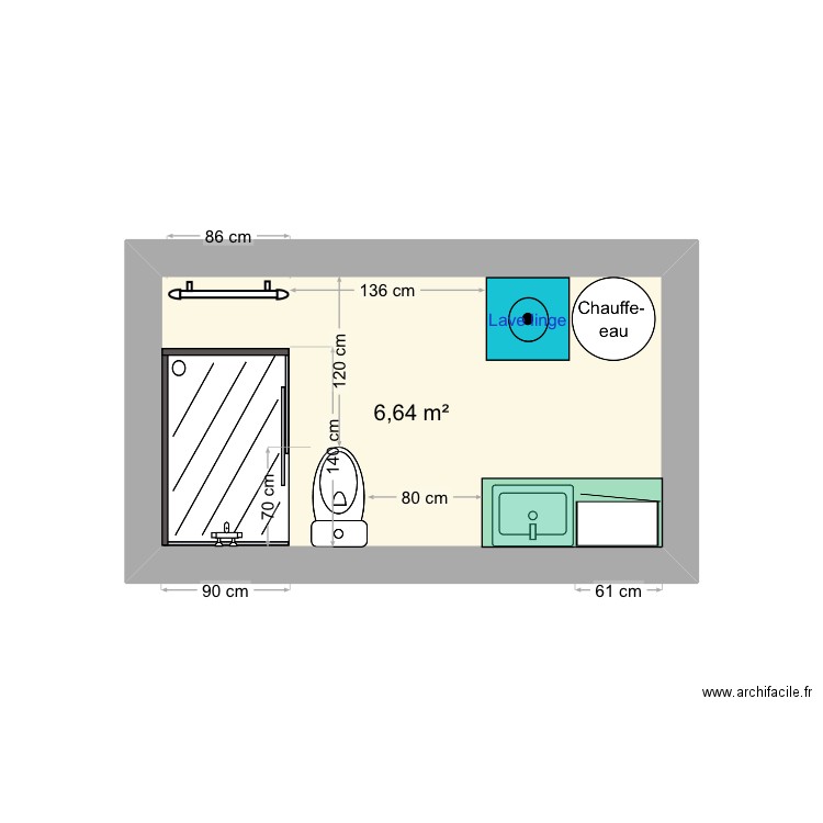 SDB 4. Plan de 1 pièce et 7 m2