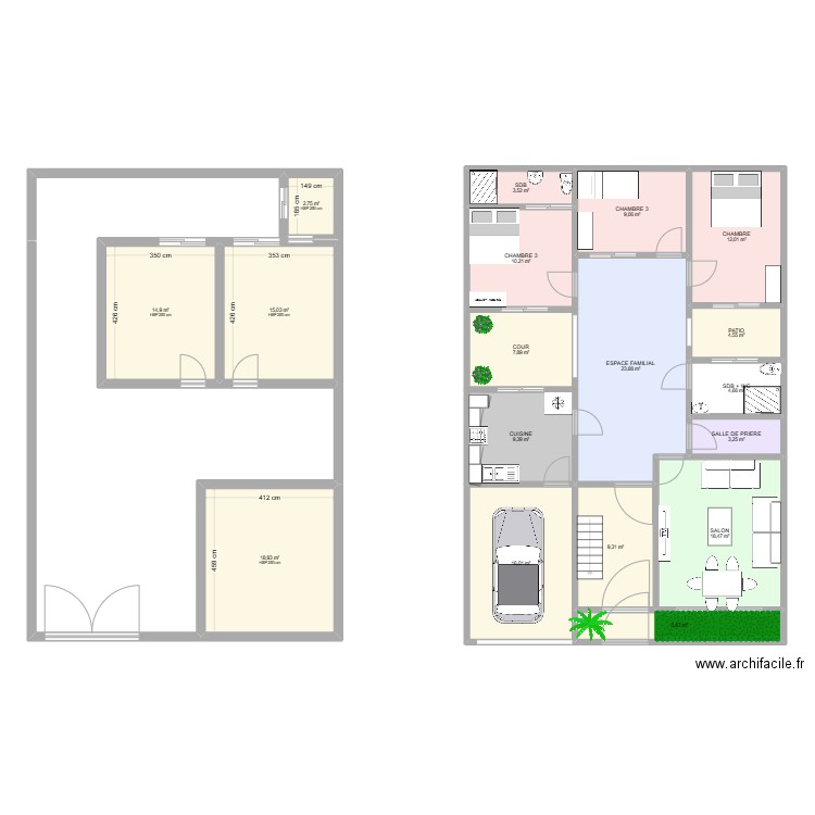 MAISON SENEGAL. Plan de 18 pièces et 189 m2