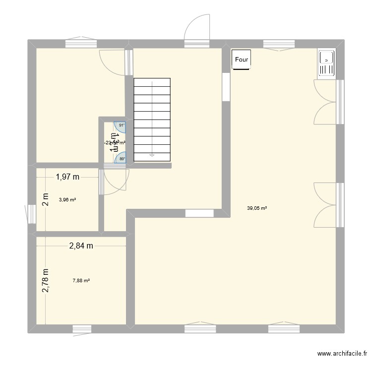 Les Auxons. Plan de 4 pièces et 52 m2