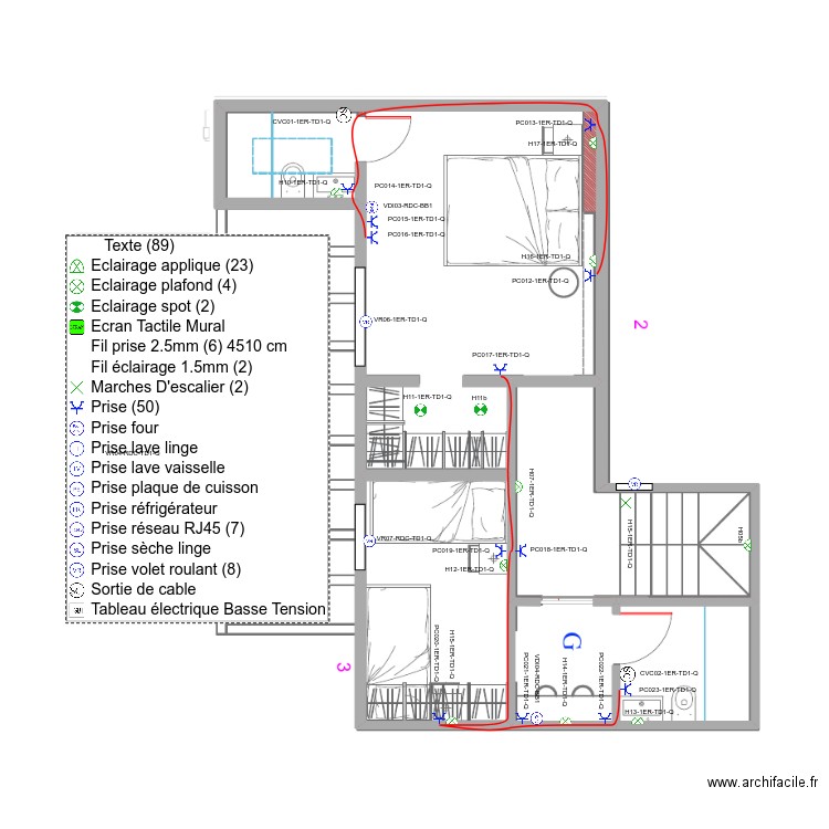 Parigi. Plan de 17 pièces et 148 m2