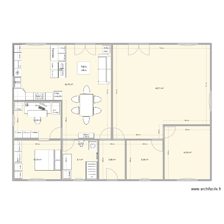 Plain-pied : 2 logements T2 indépendants (Fab). Plan de 8 pièces et 150 m2