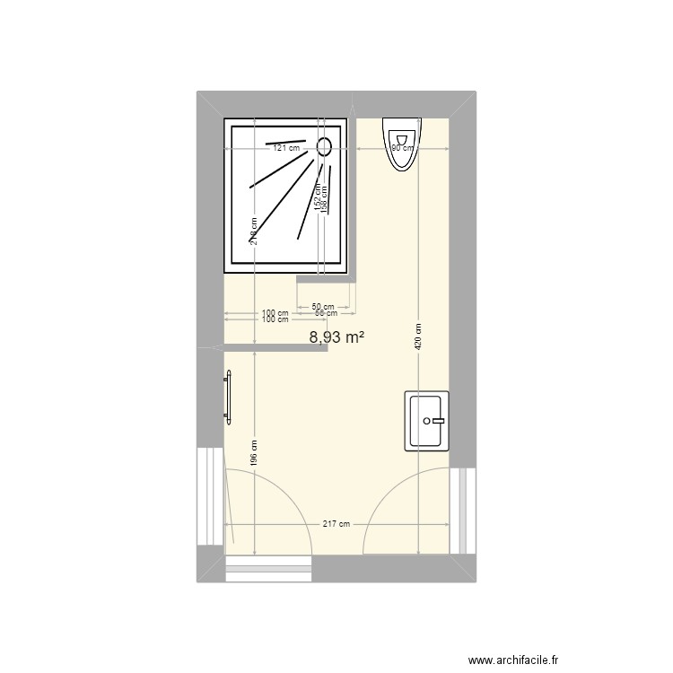 sdb 2. Plan de 1 pièce et 9 m2