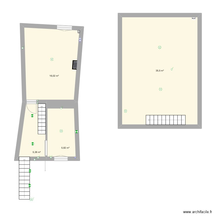 Grande chambre. Plan de 4 pièces et 63 m2