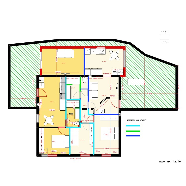 B 1er étage gîtes avec ou sans extension . Plan de 12 pièces et 148 m2