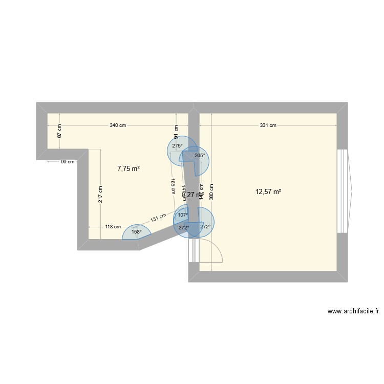 34 vlams. Plan de 3 pièces et 21 m2