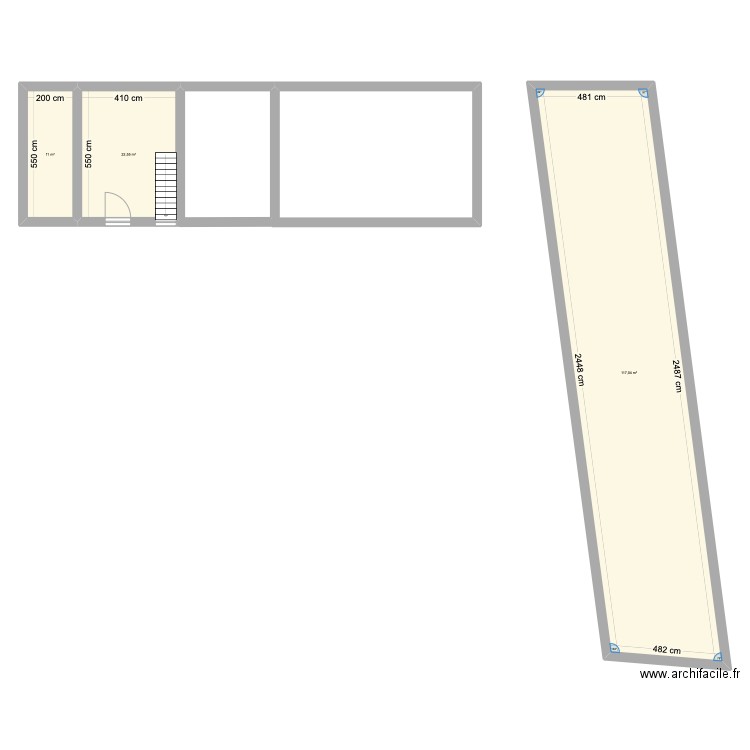 grange. Plan de 3 pièces et 151 m2