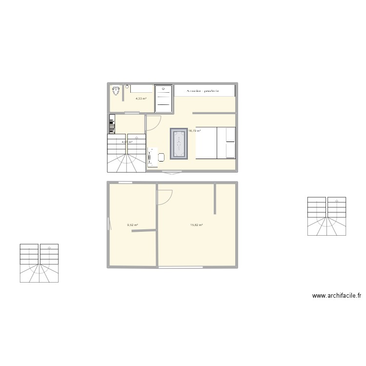 chambre extension. Plan de 6 pièces et 52 m2