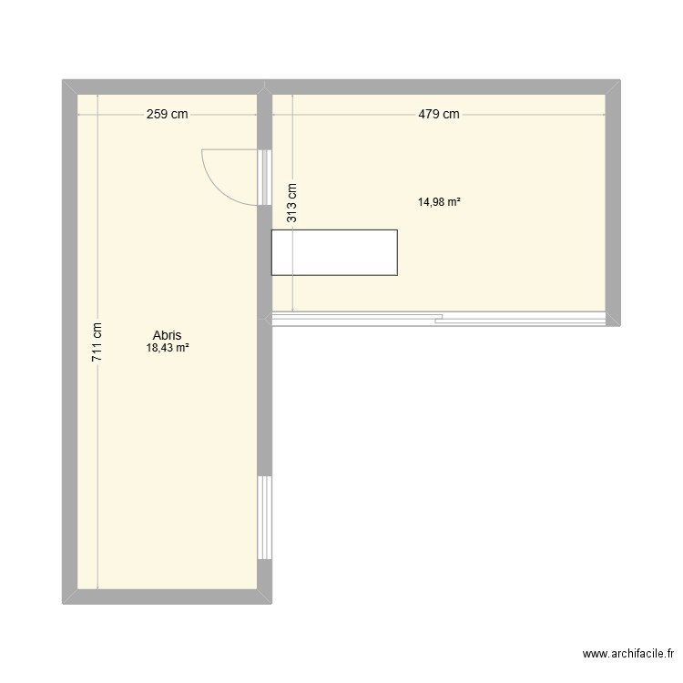 Abri de jardin. Plan de 2 pièces et 33 m2