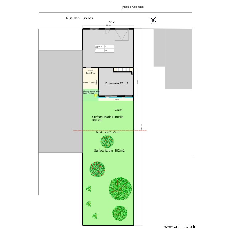 Plan de masse Après. Plan de 4 pièces et 306 m2