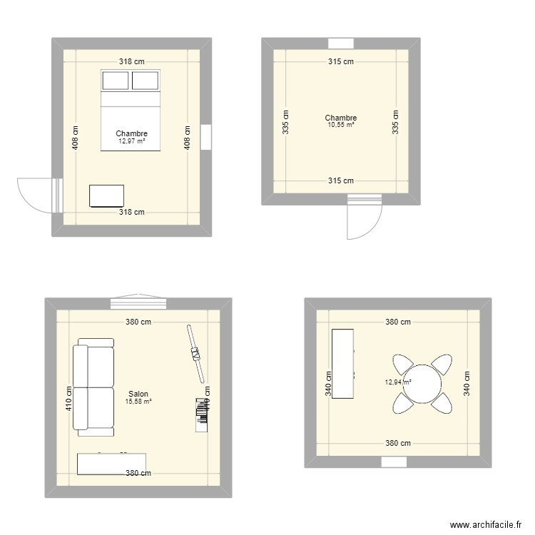 appart casseaux. Plan de 4 pièces et 52 m2