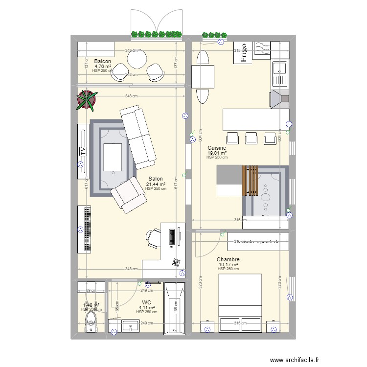 appartement ferme. Plan de 6 pièces et 61 m2