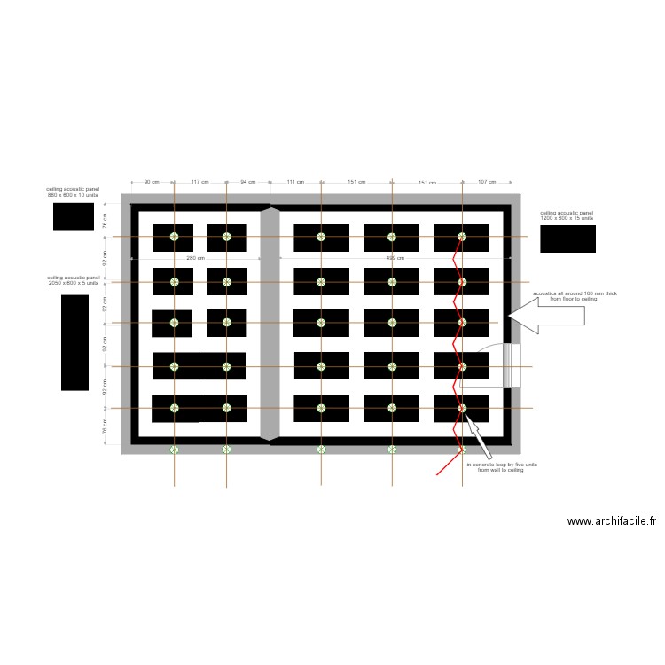 valriche 258 panneaux acoustiques. Plan de 3 pièces et 79 m2