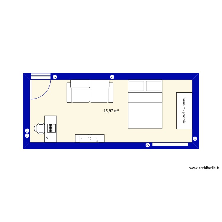 18 24/02. Plan de 1 pièce et 17 m2