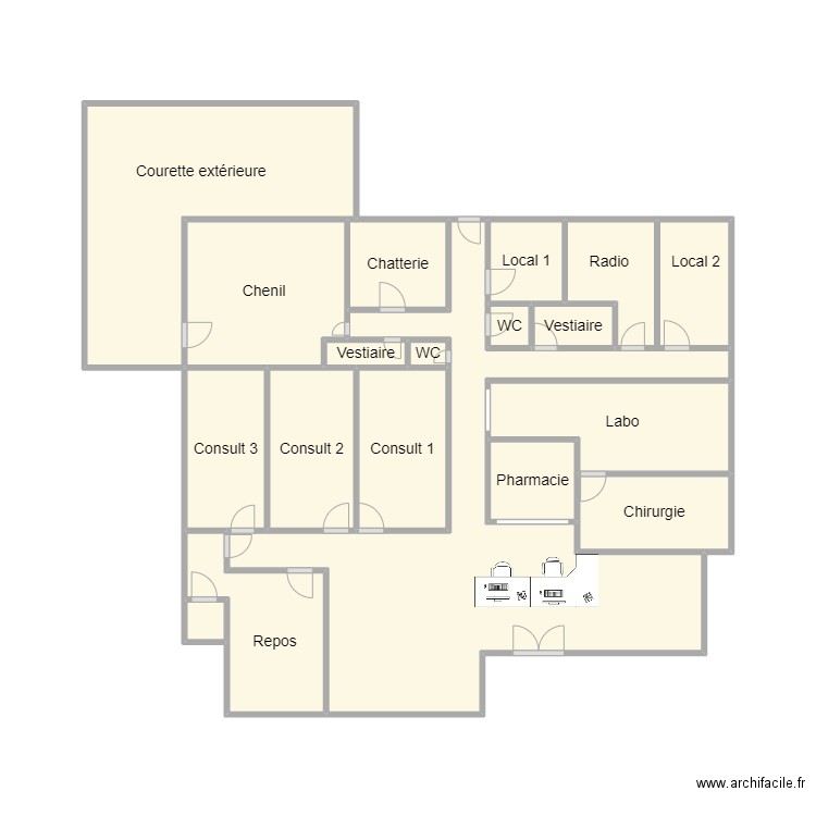 Clinique VF. Plan de 18 pièces et 38 m2