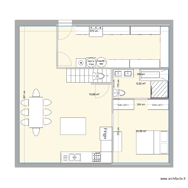 Tinyok. Plan de 3 pièces et 88 m2