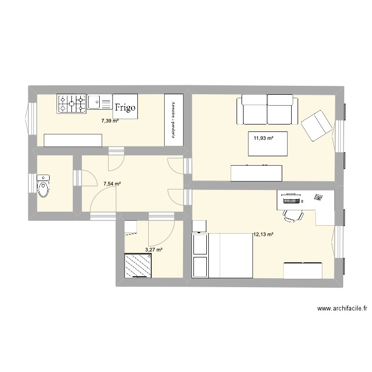 reve. Plan de 5 pièces et 42 m2