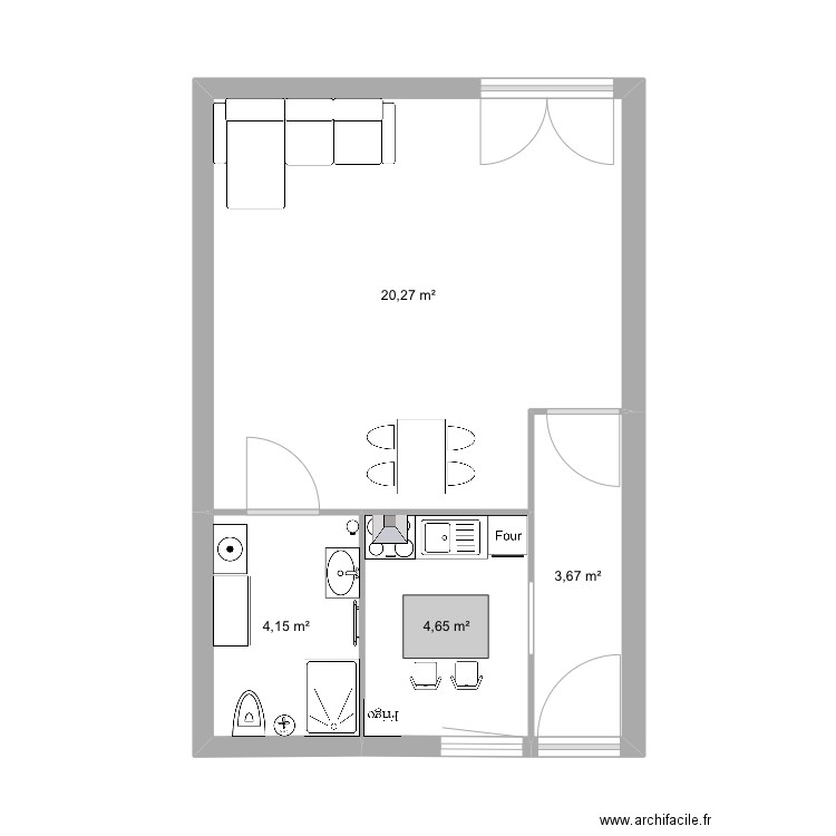 TPVC N°1 . Plan de 4 pièces et 33 m2