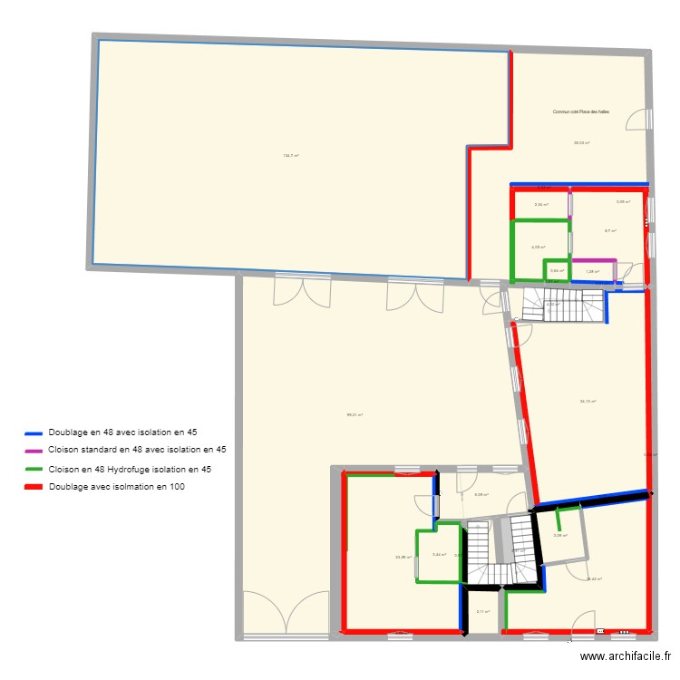 Placo RDC CDL. Plan de 25 pièces et 385 m2