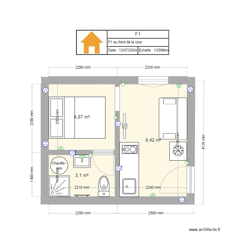 Mezy Studio. Plan de 3 pièces et 16 m2