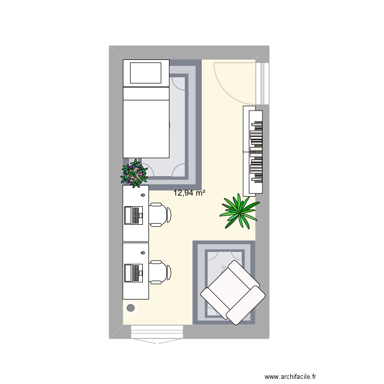 Chambre . Plan de 1 pièce et 13 m2