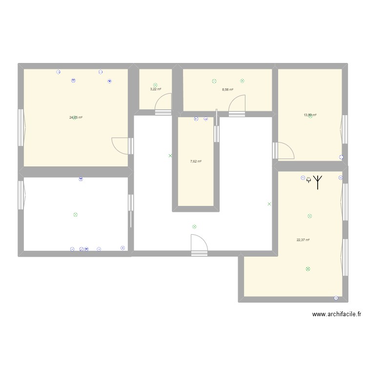 appartement . Plan de 6 pièces et 80 m2