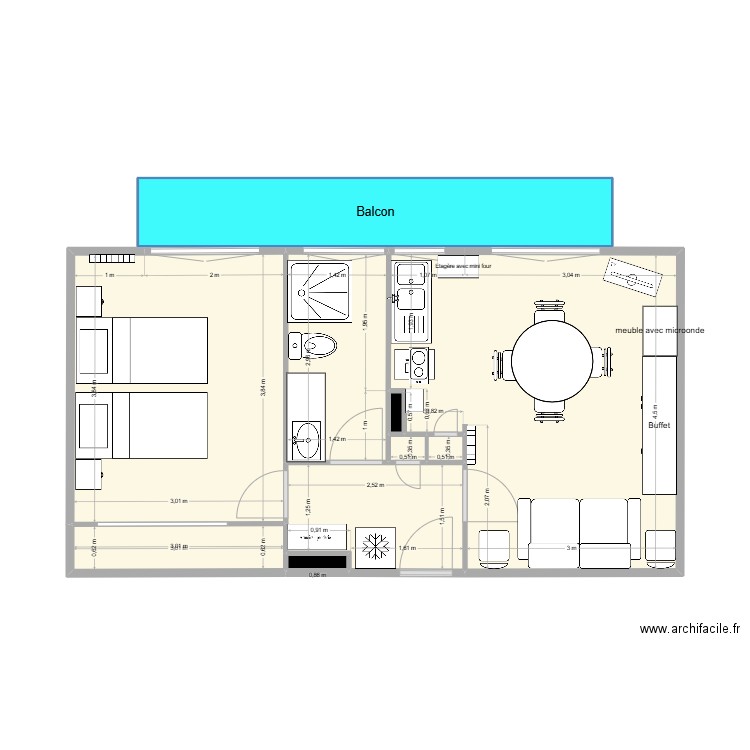 Canet2. Plan de 10 pièces et 45 m2