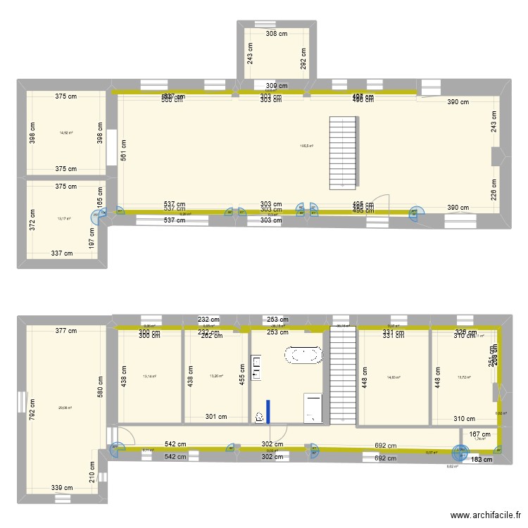 etage heron. Plan de 23 pièces et 221 m2